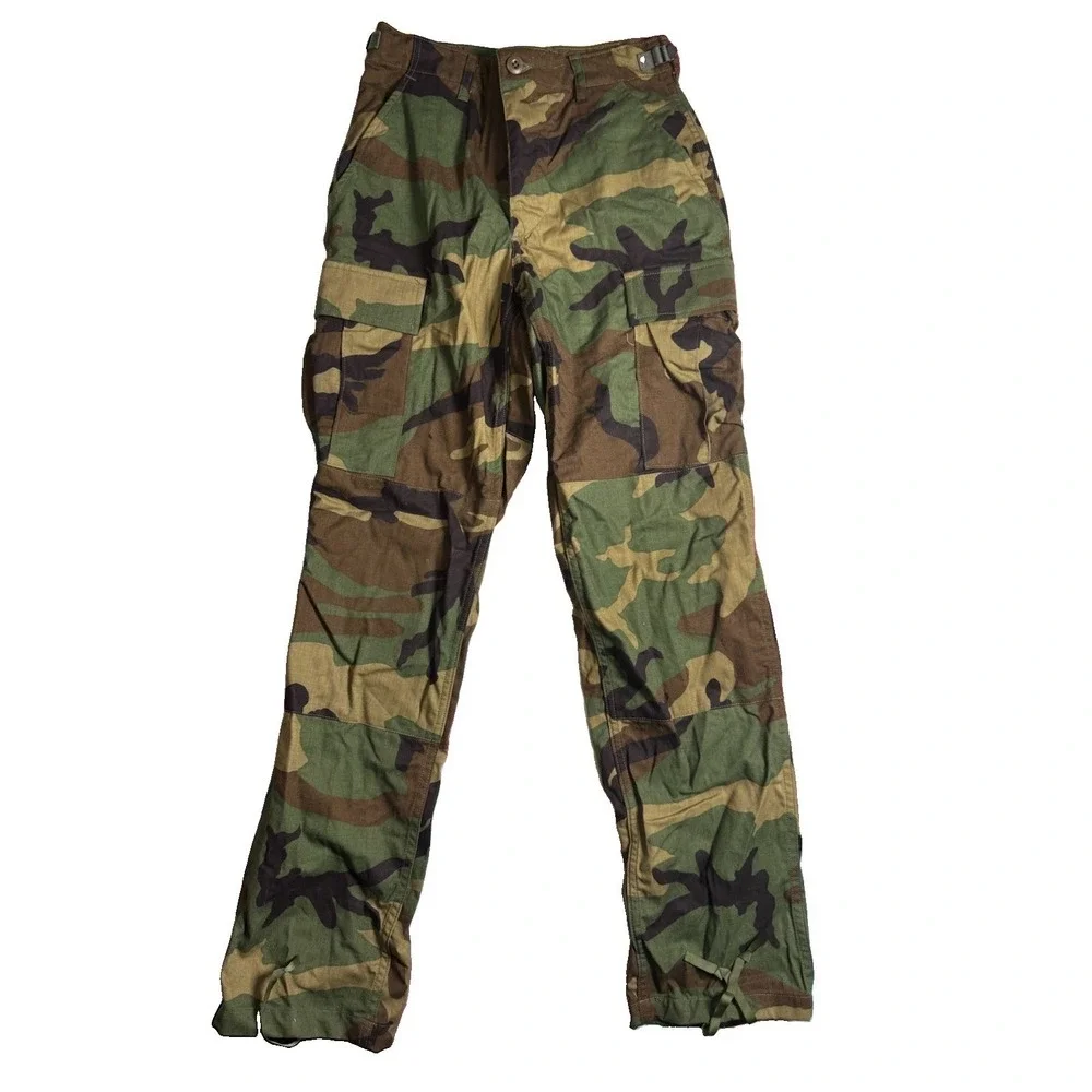 Woodland Camo Military Cargo Pants Regular Fit Button Closure Size XS Reg